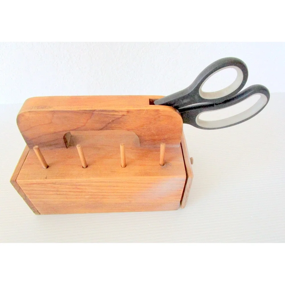 Vintage Wooden Drawer Sewing Box Organizer Spool Holders Scissors On Top Cottage